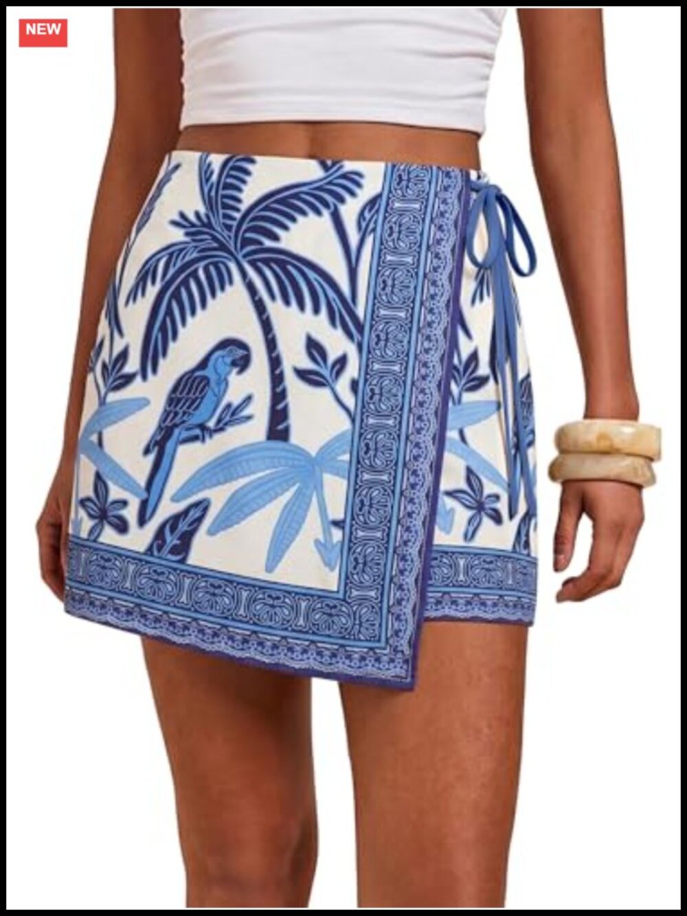 Women's Wrap Mini Skort Elastic Waist Asymmetrical Hem Summer Beach Boho